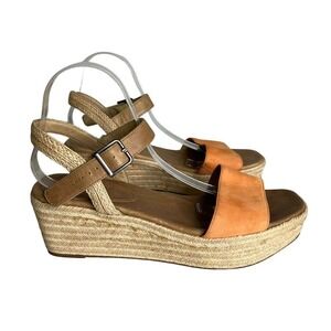 Eileen Fisher‎ Espadrille Wedge Sandals Ankle Strap Orange Leather Size 11